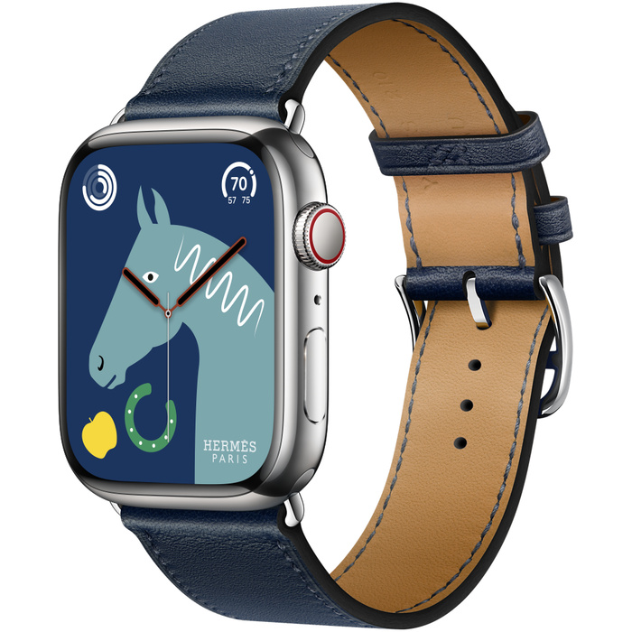 Apple Watch Hermès Series 8 45mm Silver Stainless Steel Case with Single Tour Navy