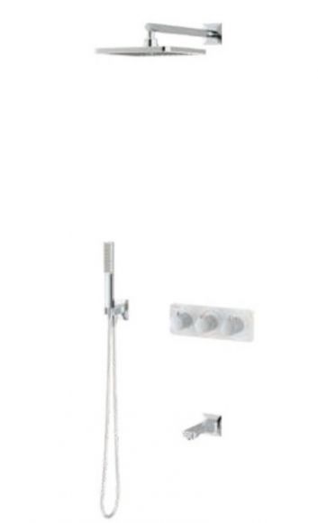 TESKA | LANDE divar içi termostatik duş seti | üç yönlü, beyaz cam, kod: T 4010B