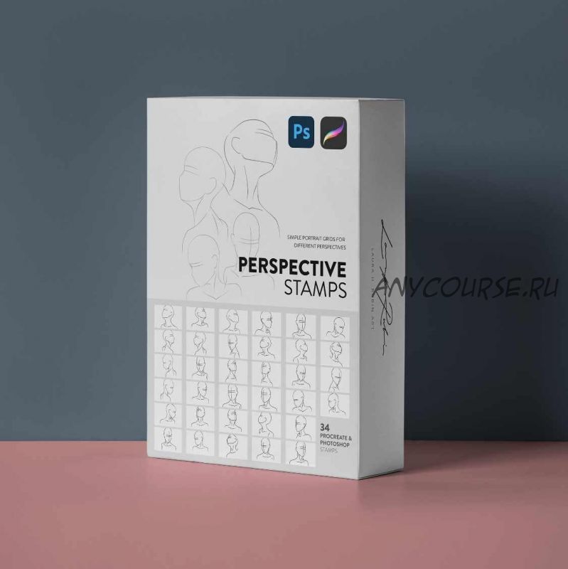 [Gumroad] 34 Perspective Stamps for Procreate & Photoshop / Набор штампов головы, шеи, плеч в перспективе (Laura H. Rubin)