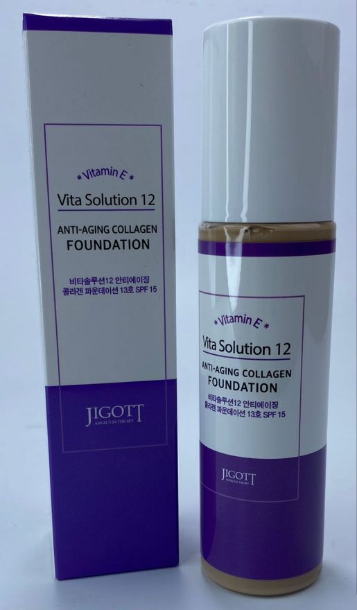 Jigott Тональный крем Vita Solution 12 Anti-Aging Collagen Foundation, 100 мл,(13,21)
