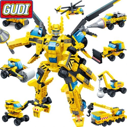 Конструктор GUDI развивающий 9 в 1, экшн-фигурка робота, самолет-трансформер, автомобиль, деформирующая цифры, буквы, математические игрушки
