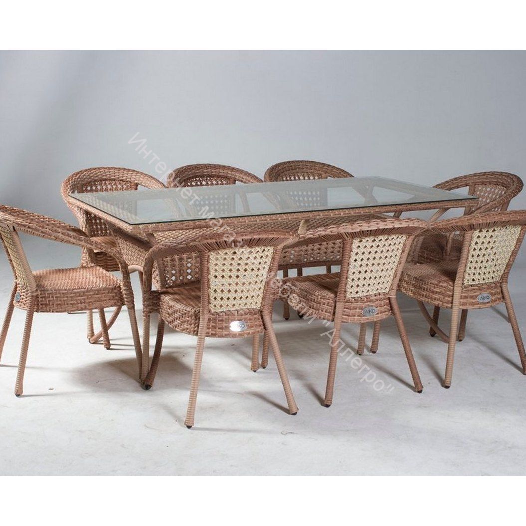 Комплект плетеной мебели c прямоугольным столом 1,8х0,9 м Деко 8+ Рыжий 7035П