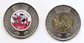 50 лет  хоккейной серии Канада-СССР 2 доллара Канада 2022 Набор цветная+ простая UNC