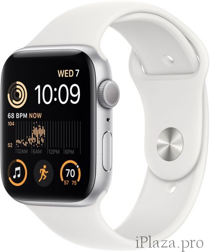 Apple Watch SE 2022, корпус из алюминия серебристого цвета, спортивный ремешок белого цвета