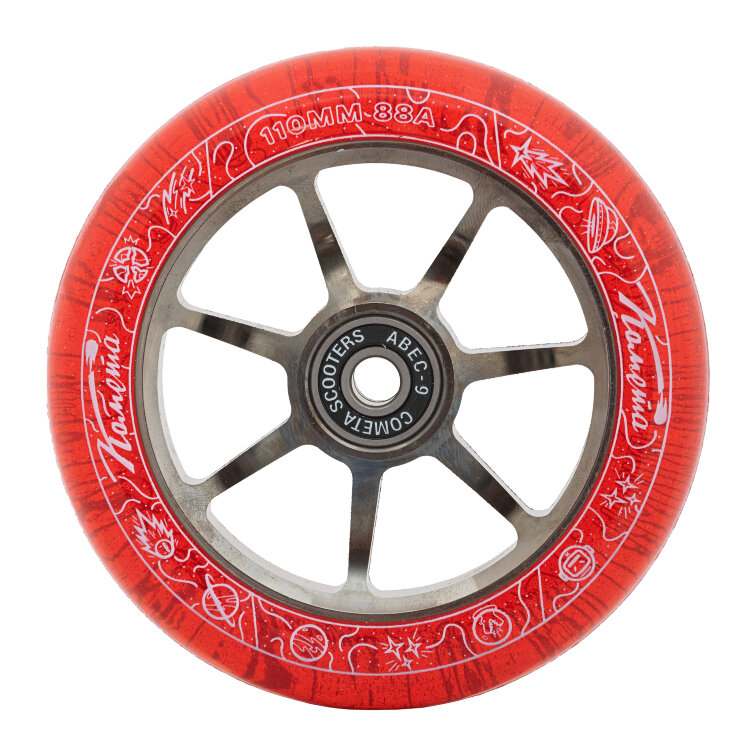 Колесо для трюкового самоката Старт Красный с блёстками. Черный хром фирма Комета WS-09BLC