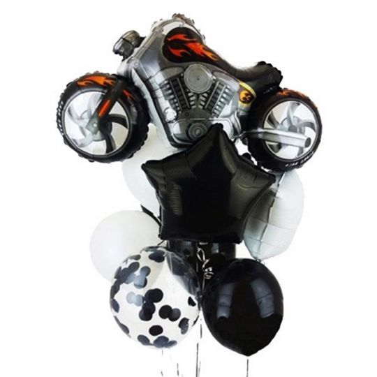 Фонтан с мотоциклом из воздушных шаров