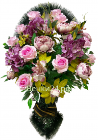 Фото Ритуальная корзина "П-Ваза Элит №1" Розы,пионы,гартензия,фикус.