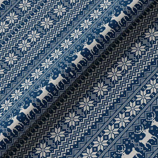 Полулён - Этнический орнамент - Олени и снежинки на синем 50х36 см limit УЦЕНКА