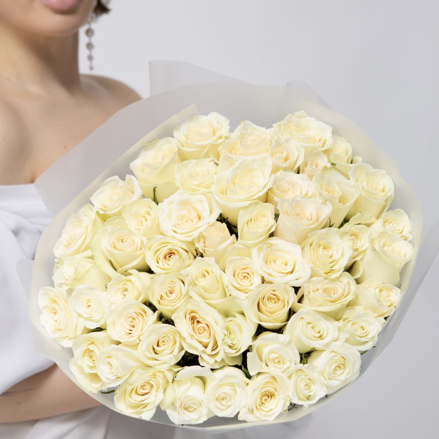 51 белая роза 50 см Импорт