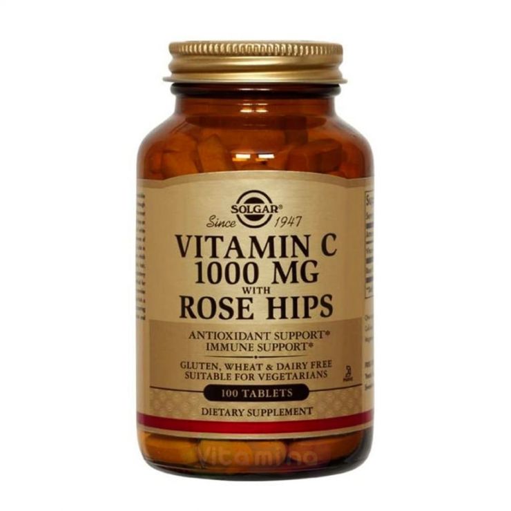 СОЛГАР Витамин С с шиповником 1000 мг Vitamin C with Rose Hips, 100 шт