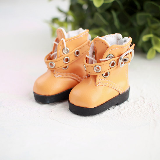 Обувь для кукол - Высокие оранжевые ботинки с люверсами 5 см.