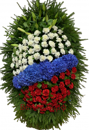 Фото Ритуальный венок из живых цветов - флаг России #28