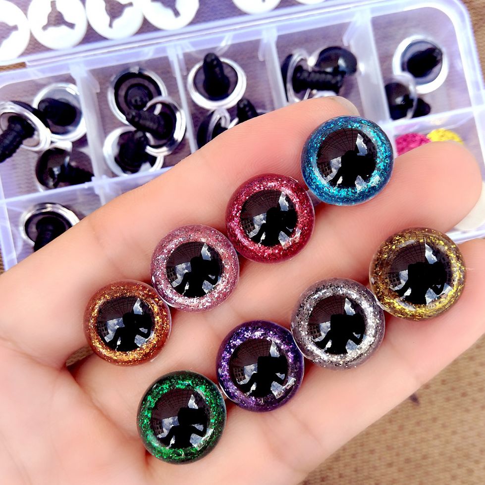 Глазки для игрушек винтовые с фиксатором 10 мм с цветной глиттерной радужкой Разные цвета (JDS-GCOL)