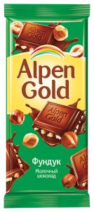 Шоколад ALPEN GOLD 85/90г Молочный с дробленым фундуком