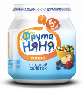 ДП Пюре ФРУТОНЯНЯ 100/112г Яблоко/черника/вишня с фруктозой с 5 мес с/б