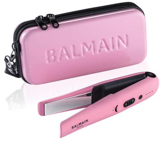 Balmain Hair Эксклюзивный ЛИМИТИРОВАННЫЙ Беспроводной титановый РОЗОВЫЙ выпрямитель в роскошном клатче
