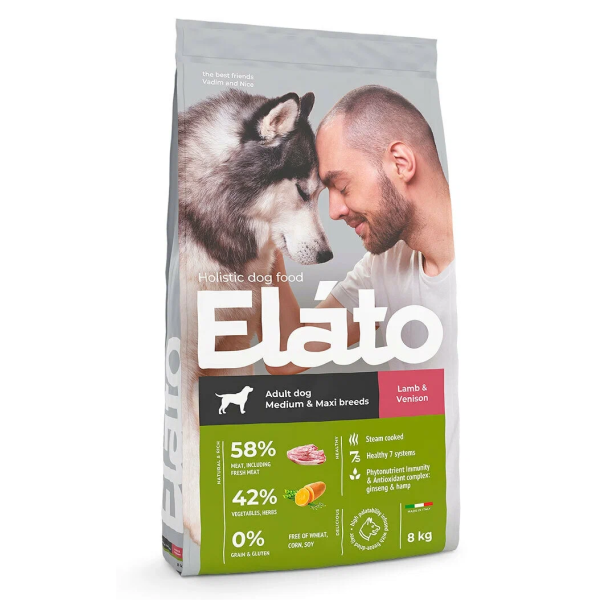 Сухой корм для собак средних и крупных пород Elato с ягненком и олениной