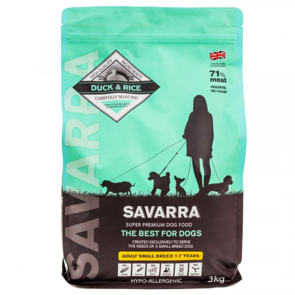 Сухой корм для собак мелких пород SAVARRA Adult Small Breed Duck with Rice гипоаллергенный с уткой
