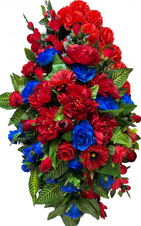 Фото Ритуальный венок из искусственных цветов - Элит #65 из роз, пионов, гвоздик и зелени