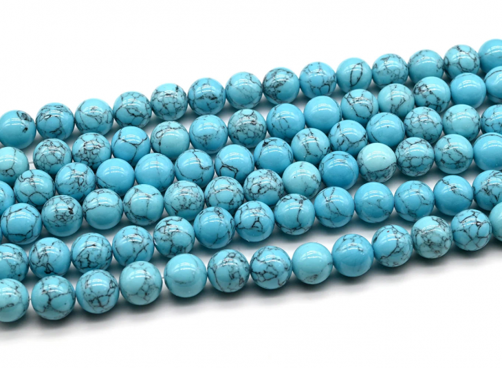 Бусины из натурального камня - Бирюза (имитация) 8 мм шарик  38-40 см/нить, 45 шт