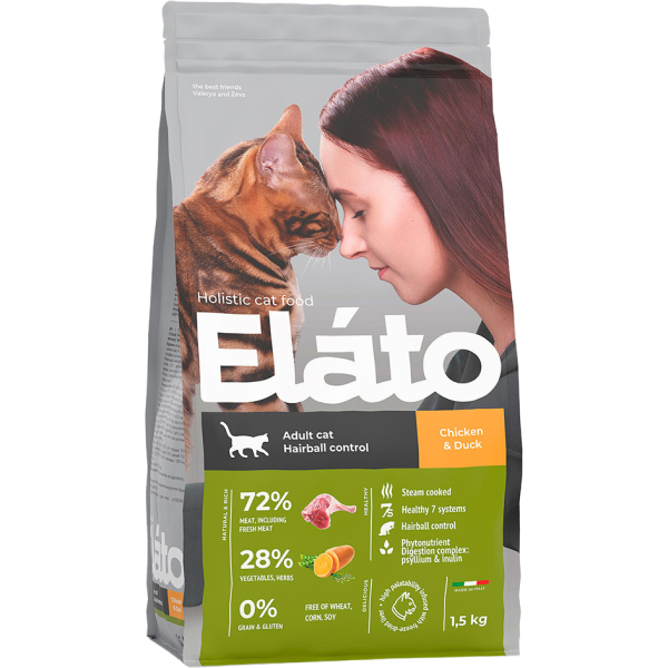 Сухой корм для кошек Elato Hairball Control с курицей и уткой