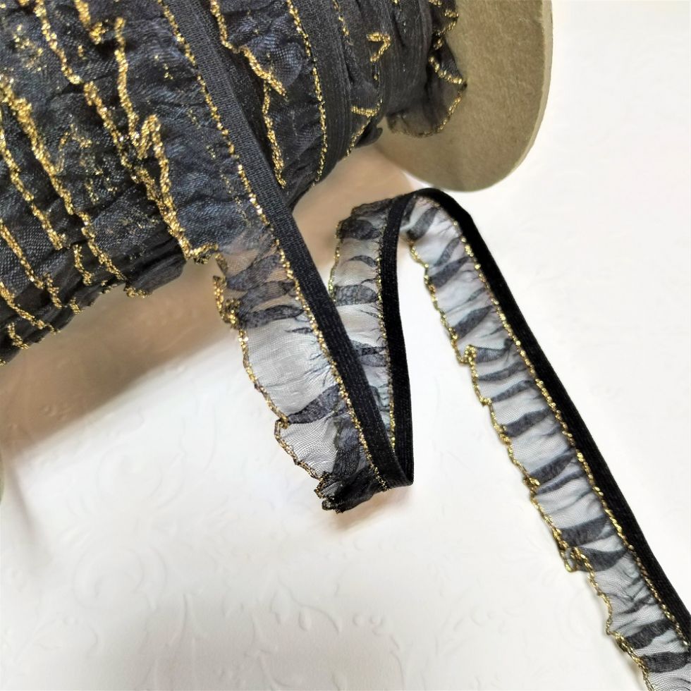 Резинка декоративная с рюшем из органзы и строчкой из люрекса PEGA 16,5 мм разные цвета (821619218)