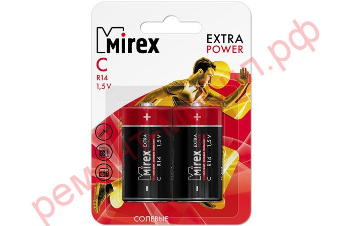 Батарейка солевая Mirex R14 / C 1,5V цена за 2 шт (2/12/192), блистер (23702-ER14-E2)