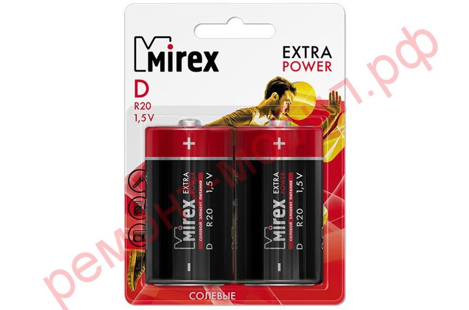 Батарейка солевая Mirex R20 / D 1,5V цена за 2 шт (2/12/96), блистер (23702-ER20-E2)