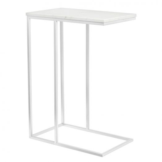 Придиванный столик Loft 50x30см, белый мрамор 
с белыми ножками