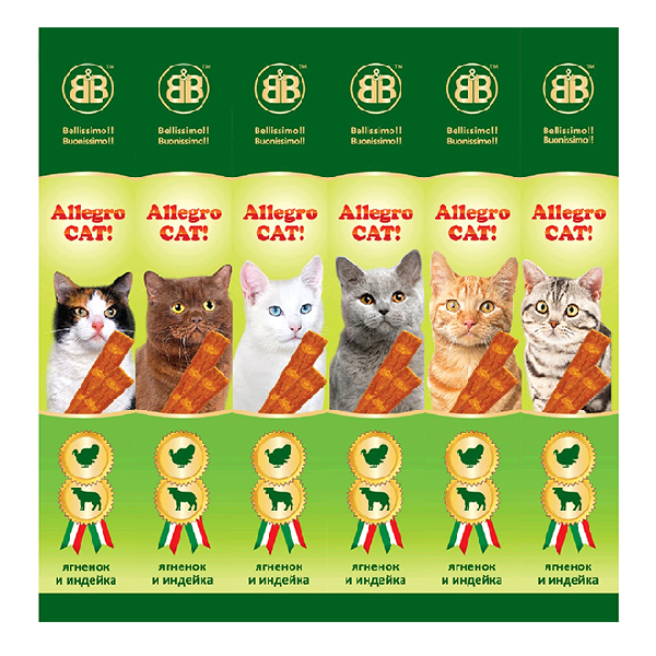 Лакомство для кошек B&B Allegro колбаски с ягненком и индейкой 6шт