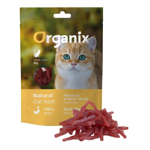 Лакомство для кошек Organix нежная нарезка утиного филе