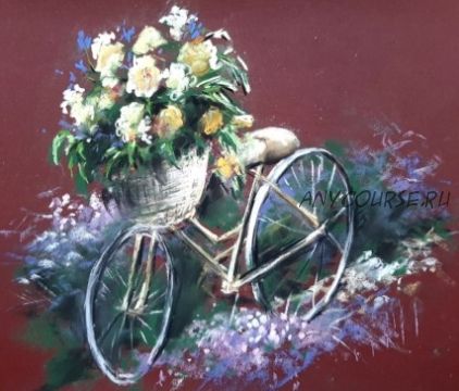 [Живопись Онлайн] Цветочный сюжет с велосипедом (Ольга Зубенко)