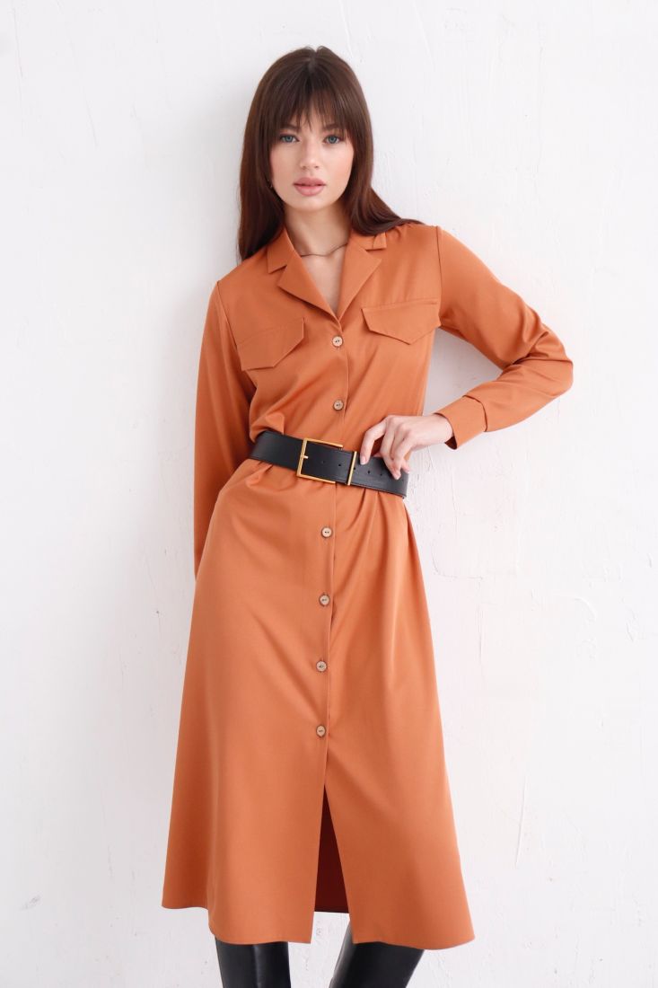 7930 Платье-рубашка с английским воротником в приглушённом оранжевом