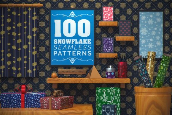 [Сreativefabrica] 100 Snowflake Seamless Patterns (pixaroma)