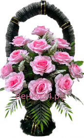Фото Похоронная корзина "Средняя #5" розовая из роз и зелени
