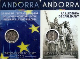 Карл Великий и  10 лет союзу Андорры с ЕС 2 евро Андорра 2022 (2 монеты) BU на заказ