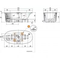 Овальная гидромассажная ванна Jacuzzi Arga с хромотерапией и сенсорным управлением 175x80x60 схема 2