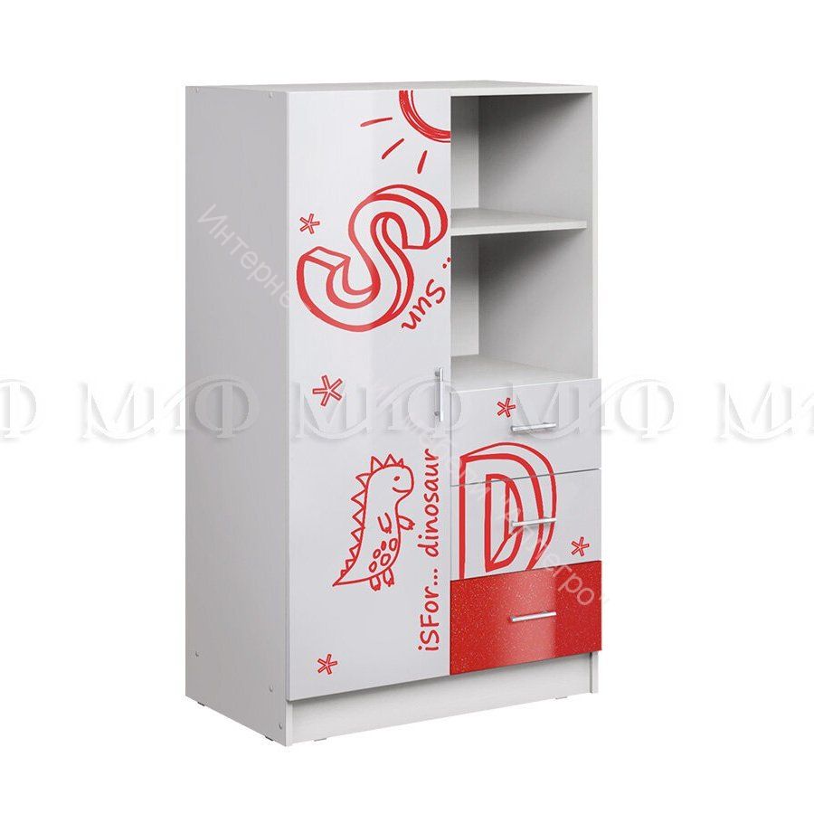 Шкаф комбинированный Вега Алфавит Красный, Белый