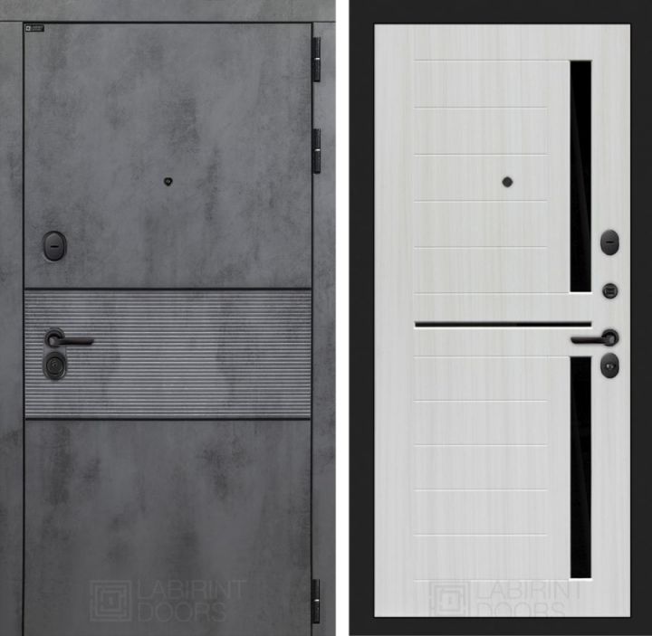 Дверь входная Лабиринт INFINITY 02 Сандал белый, стекло черное металлическая