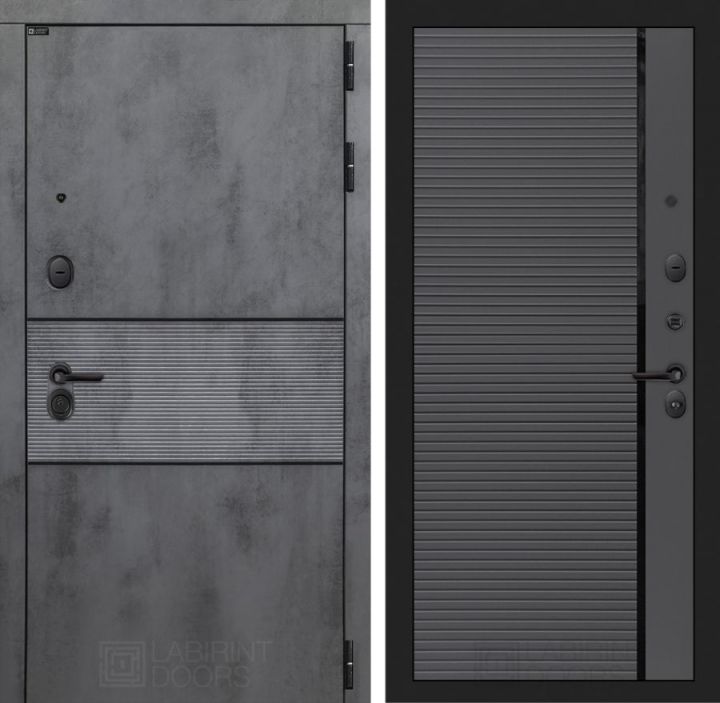 Дверь входная Лабиринт INFINITY 22 Графит софт, черная вставка металлическая