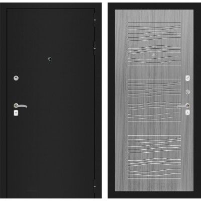Дверь Входная Лабиринт CLASSIC шагрень черная 06 Сандал серый, металлическая