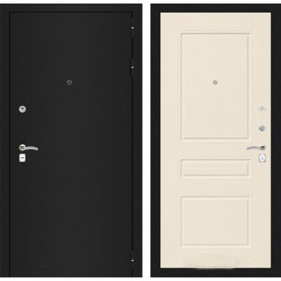 Дверь Входная Лабиринт CLASSIC шагрень черная 03 Крем софт, металлическая