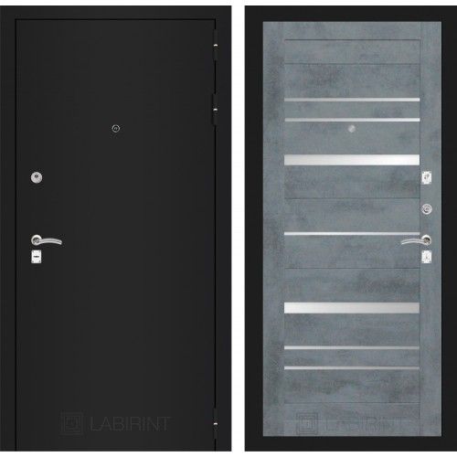 Дверь Входная Лабиринт CLASSIC шагрень черная 20 Бетон темный, с зеркальными вставками, металлическая