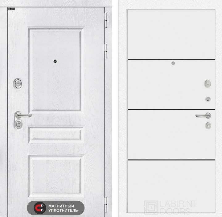 Дверь входная Лабиринт VERSAL 25 Белый софт (черная вставка)