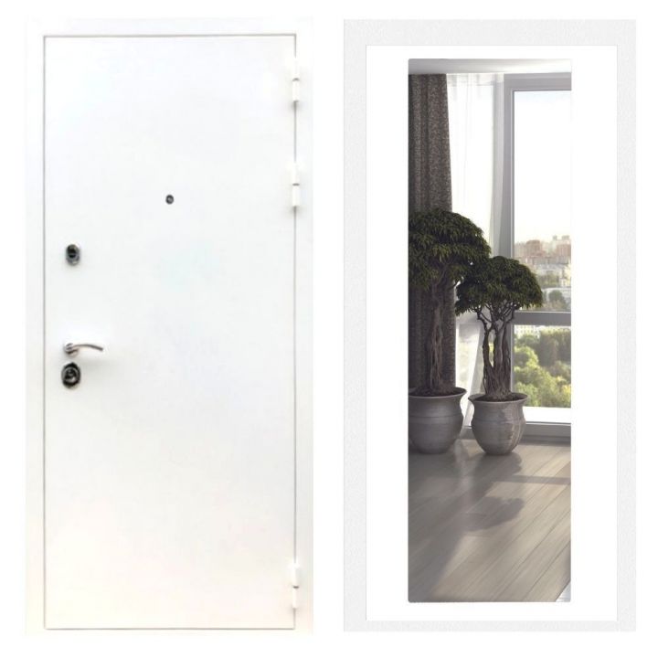 Дверь входная металлическая Лекс Х5 Шагрень Белая Зеркало XL Белый Софт