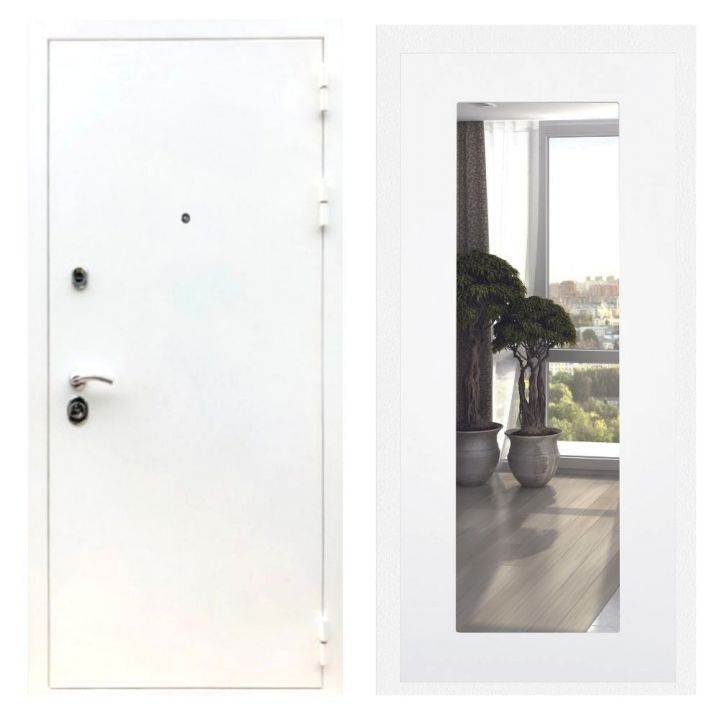 Дверь входная металлическая Лекс Х5 Шагрень Белая Зеркало 18 Белый Софт