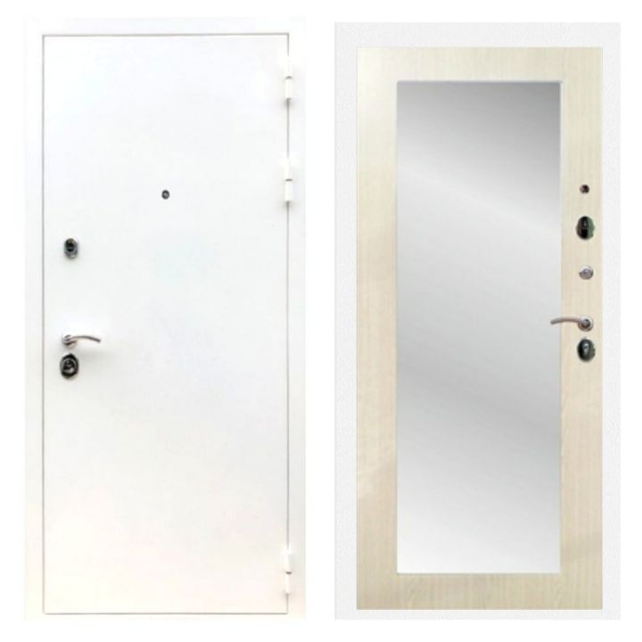 Дверь входная металлическая Лекс Х5 Шагрень Белая Зеркало 18 Лиственница беж