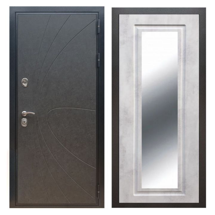 Дверь входная металлическая Армада X248 Штукатурка Графит Зеркало Мини ФЛЗ-120 Бетон Светлый