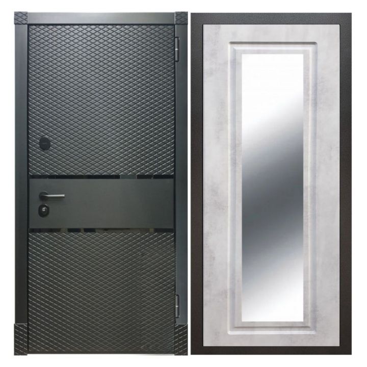 Дверь входная металлическая Армада Х15 Черный Кварц Зеркало Мини ФЛЗ-120 Бетон Светлый
