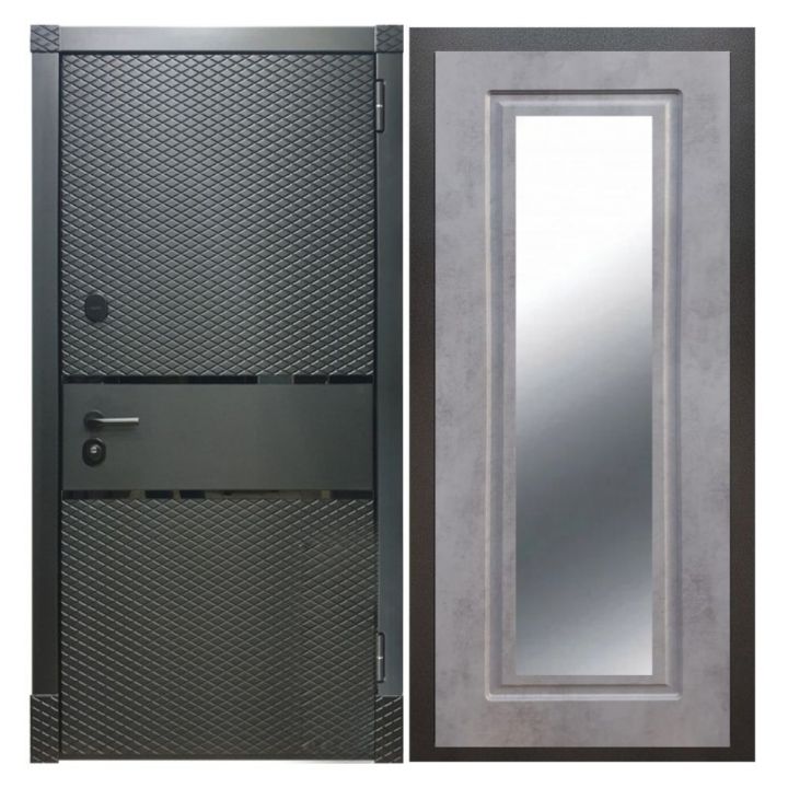 Дверь входная металлическая Армада Х15 Черный Кварц Зеркало Мини ФЛЗ-120 Бетон Темный